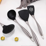 Reusable Kitchen Utensil Set - Non-Stick, Black, Stainless Steel & Silicone V1263-JX-6067