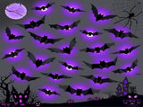 36 PCS LED Purple Lighted 3D Bats Halloween Decoration, 5 Sizes & 4 Shapes Removable PVC Bats V1258-DP02-C-408