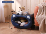 Blue Cute Cat-Themed Stackable Storage Bin - Multi-purpose Pet Bed & Toy Organizer V888-ELOSUNG40039