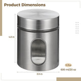 3PCS Stainless Steel 20oz Food Storage Jars with Clear Glass Window, Airtight Coffee Tea V1369-AZ3-W-08797