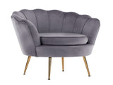 Armchair Padded Lounge Chair Accent Velvet Shell Scallop GREY V274-FT-VAC-1596-GY