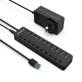 Simplecom CHU810 48W 10-Port USB 3.0 Hub and Charger with Individual Switches 12V/4A Power Adapter V1202-V2-HXSI-CHU810