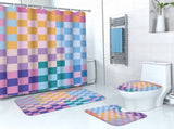 Grid Pattern Bath Accessories 4 Piece Set, Plaid Shower Curtain and Rug Set, Mildew Resistant Quick V1370-AZ4-18736
