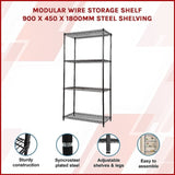 Modular Wire Storage Shelf 900 x 450 x 1800mm Steel Shelving V63-841431