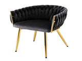 Artiss 1x Dining Chair Armchair Cafe Kitchen Lounge Chairs Velvet Weaving Black UPHO-C-DIN-01-VEL-BK