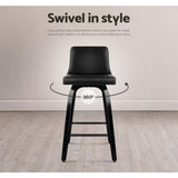 Artiss Bar Stools Kitchen Leather Barstools Swivel Wooden Chairs X4 BA-TW-8836-BKX4-AB