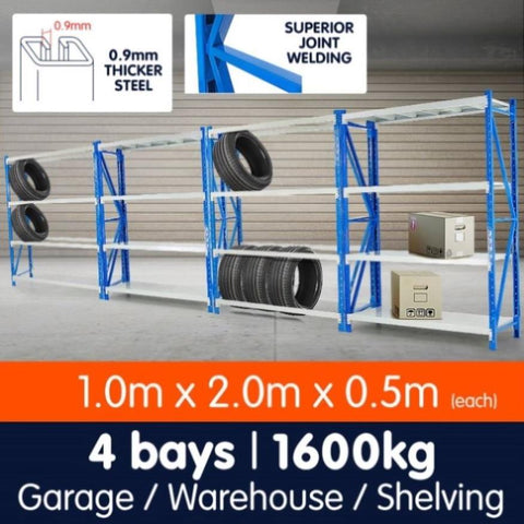 4-Bay shelving 4m-wide 400kg 4XLS-099