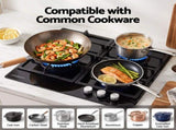 Devanti 59cm Gas Cooktop 3 Burner Knob Control Glass Hob Cast Iron Black CT-GAS-3B-BK
