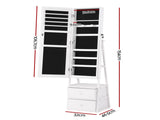Artiss Lockable Jewelry Armoire with Mirror, Freestanding Organizer Cabinet with Drawers, White JC-B-2D-153-WH
