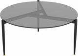 Modern Round Tempered Glass Coffee Table Sofa Side End Table Brown Tinted Metal Frame Living Room V767-JJ-XZ321-GD