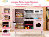 Keezi 102cm Wooden Pretend Kitchen Playset With Apron And Food Set1 Pink PLAY-WOOD-RANGHOOD-PK