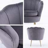 Armchair Lounge Chair Accent Velvet Shell Scallop Ottoman Footstool Round GREY V274-FT-VAC-ST-1596-GY