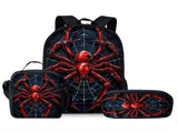 Style 1 3 Piece Spider Print School Bag Set - Large Capacity Polyester Backpack, Insulated Lunch Bag V888-ELOSUNG56268-1