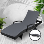 Gardeon Sun Lounge Wicker Lounger Outdoor Furniture Beach Chair Patio Adjustable Cushion Black FF-LOUNGE-ARM-BK