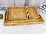 Rattan Tray Tabletop Organization Hand Woven Snack Storage Basket Multifunctional Serving Tray 3 Pcs V1294-YM0703-3118230023614