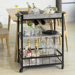 Industrial Vintage Style Wood Metal 3 Tiers Kitchen Serving Trolley with Wine Rack V178-64706