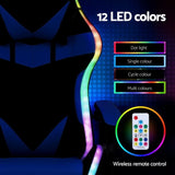Artiss Gaming Office Chair 12 RGB LED Massage Computer Work Seat Footrest Blue MOC-L-GC-8P-LED-BL
