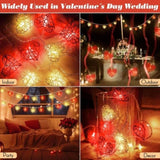 50 Red and White 3D Hollowed Rattan Heart-Shaped 5M LONG String Fairy Lights, Battery Indoor & V382-REDWHHRTRATTBATT50