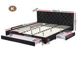 Artiss King Bed Frame Storage Charging Station Upholstered 3 Drawers USB Type-C BFRAME-G-LUNA-K-BK-ABC