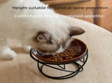 Raised Ceramic Pet Bowl with Metal Stand White - Paw Print Cat and Dog Feeding Bowl, Removable V888-ELOSUNG57071-1