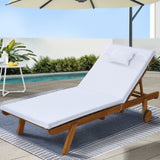 Gardeon Sun Lounge Wooden Lounger Outdoor Furniture Day Bed Wheels Patio White ODF-B-LOUNGE-WHEEL-WH