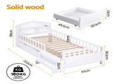 Artiss Single Bed Frame with 2 Storage Drawers, Montessori Bed with Headboard, 2 USB Ports & Led WBED-F-HOMIX-S-WH-AB