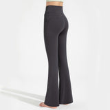 Size XL Women's High Waisted Flare Yoga Pants with Side Pockets - Graphite Grey Crossover Waistband V888-ELOSUNG57382-4