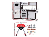 Keezi Kids Kitchen Playset BBQ Grill Toy with Wooden Pretend Play Set 80cm PLAY-WOOD-BBQ-MODERN-BK