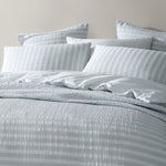 Platinum Collection Emmet Sage Ruched Pin Striped Quilt Cover Set King V442-LED-QUILTCS-EMMET-SAGE-KI