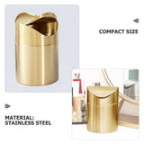 Compact Golden Stainless Steel Trash Can with Lid, Small Office Waste Bin for Home and Workspace V1366-AZ2-W-23725