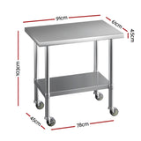 Cefito Stainless Steel Kitchen Benches Work Bench Wheels 91X61CM 430 SSKB-430S-WHEEL-36