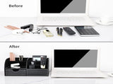 PU Leather Desk Organizer with Drawer, 6 Compartments Storage Box for Pens and Office Supplies, V1237-ZY-917-041