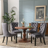 8x Velvet Dining Chairs Upholstered Tufted Kithcen Chair with Solid Wood Legs Stud Trim and V226-SW1901GY-4