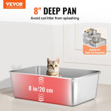 Cat Litter Box, 203 mm Deep, XL Extra Large Stainless Steel Cat Litter Box with Scoop, Wide V952-KFSMSPCBXG3JORQ03V0