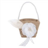3X Flower Girl Basket Rustic Burlap for Vintage Rustic Wedding Party Flower Basket with Pearl Handle V1369-AZ3-W-12746