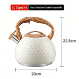 3L Hammered Stainless Steel Whistling Stovetop Kettle, Wood Grain Heat Insulated Handle, Universal V1188-MS-804-07