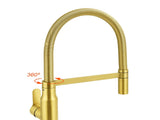 Brushed Gold Tall Kitchen Sink Basin Mixer 360 Swivel Faucet Tap Pull Out Spout V1233-KRD506G