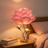 Rose Flower Table Lamp Aesthetic Bedside Desk Nightstand Cute Room Pink White Decor Gold Metal V1107-124-56878-WHI