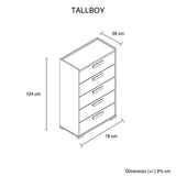 King 4 Pcs Bedroom Suite with Tallboy Fabric Combination of Black & Cement Colour V43-BDS-COP-4PC-TBY-K