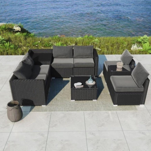 Modular Outdoor Lounge Set-9pcs Sofa, Armchairs and Coffee Table V264-OTF-530S-BLK-OTF-509-BLK