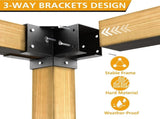Pergola Kit Corner Brackets for 4x4 Wood Posts, Powder Coated Steel Made, 3-Way V1258-DP02-F-583
