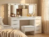Levede Dressing Table LED Makeup Mirror Stool Set Vanity Desk Cabinet 10 Drawers VM1031-WH-AU
