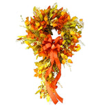 Fall Wreath for Front Door, Autumn Maple Leaf Swag Wreath with Orange Bow, Artificial Harvest V1366-AZ2-W-24849