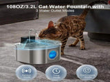 3.2L Large Capacity Stainless Steel Pet Water Fountain 4200mAh Rechargeable Battery Automatic V1265-CWHL-04