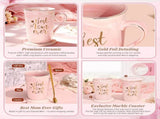 Best Mom Ever Coffee Mug Gift Set with Lid, Spoon & Coaster, 14oz Pink Marble Ceramic Cup for V1107-CS-DLSMKBF
