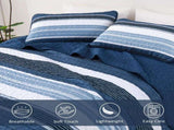 Blue Stripe Patchwork Mosaic Bedspread Coverlet 3 Piece Set V745-AC081850Q13U