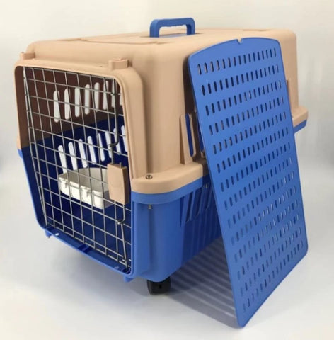 YES4PETS Blue Large Dog Puppy Cat Crate Pet Carrier Cage With Tray, Bowl & Wheel V278-AA3_BLUE-BOWL-TRAY-WHEEL