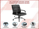 PU Leather Office Chair Ergonomic Executive Swivel Desk Chair with Padded Seat in Black V63-774965