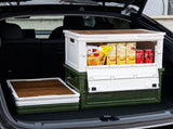 White Collapsible Medium Standard Storage Box with Wooden Table Top - Car Trunk V888-ELOSUNG39948