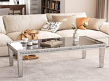 Silver Mirrored Coffee Table with Crushed Crystal Diamond Inlay Rectangular Center Table for Living V767-CJ-Z1831